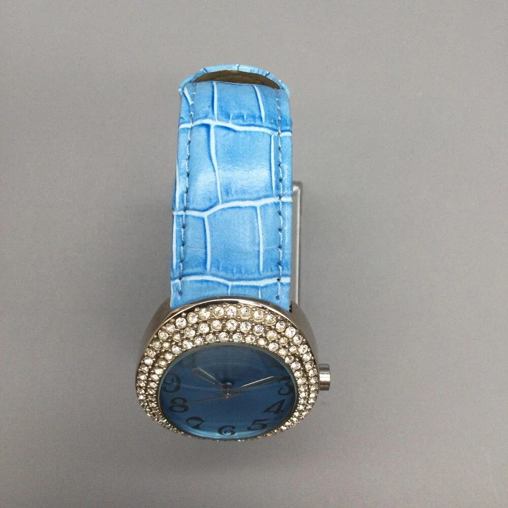 Manuel Drucker Womens Watch 33mm Blue Dial Crystals Leather 22-903 New Battery